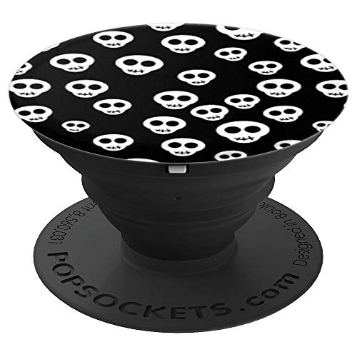 Black White Skull Head Spooky Halloween Pattern PopSockets Grip and Stand for Phones and Tablets