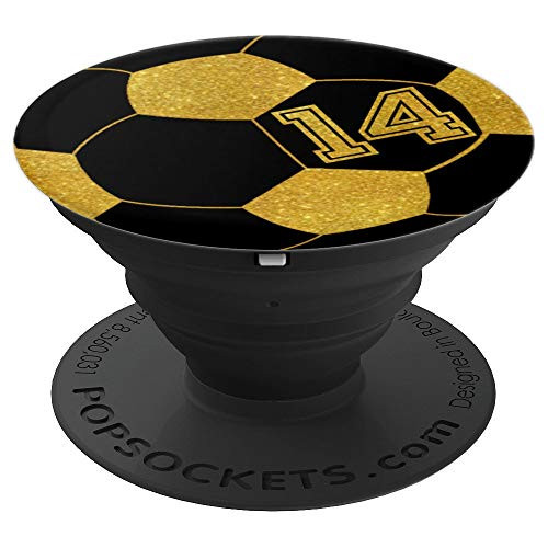 Golden Soccer Ball Player #14 Jersey No 14 Football Gift PopSockets Grip and Stand for Phones and Tablets Golden Soccer Ball Player #14 Jersey No 14 Football Gift PopSockets Grip and Stand for Phones and Tablets