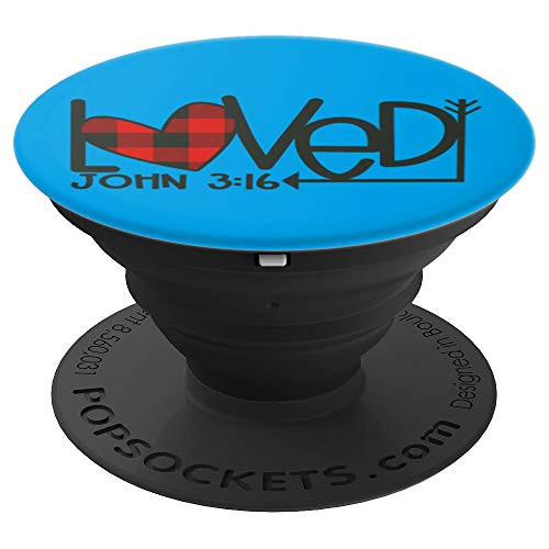 Loved John 3:16 Plaid Heart Christian Valentines Day PopSockets Grip and Stand for Phones and Tablets