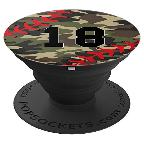 Baseball Softball Number 18 Jersey Uniform Gift Camouflage PopSockets Grip and Stand for Phones and Tablets