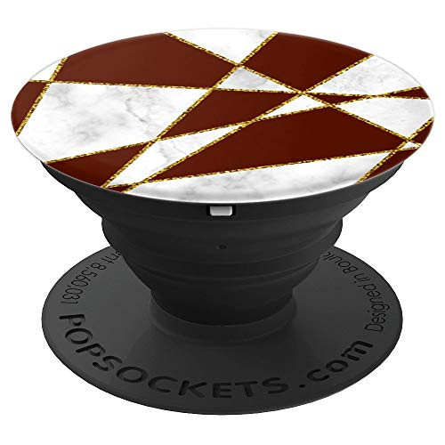 Geometric White Marbled Art Baragon Brown Pattern PopSockets Grip and Stand for Phones and Tablets