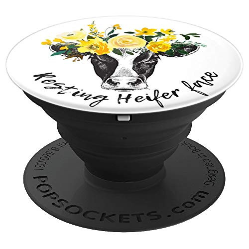 Resting Heifer Face Funny Cow Head Yellow Floral Bouquet PopSockets Grip and Stand for Phones and Tablets