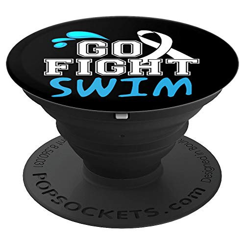 Go Fight Swim Lung Cancer Awareness Ribbon PopSockets Grip and Stand for Phones and Tablets Go Fight Swim Lung Cancer Awareness Ribbon PopSockets Grip and Stand for Phones and Tablets