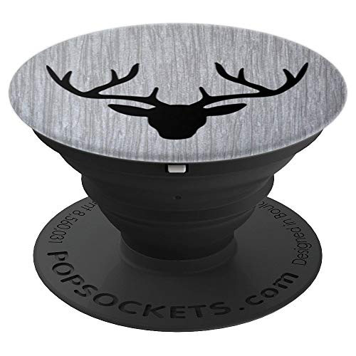 Black Deer Head Gray Outdoor Hunting Gift Stocking Stuffer PopSockets Grip and Stand for Phones and Tablets
