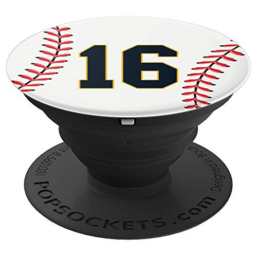 Baseball Number 16 Softball Gift For Baseball Players PopSockets Grip and Stand for Phones and Tablets