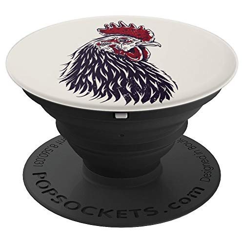 Cool Vintage Farmhouse Rooster Head Black And Red On Beige PopSockets Grip and Stand for Phones and Tablets