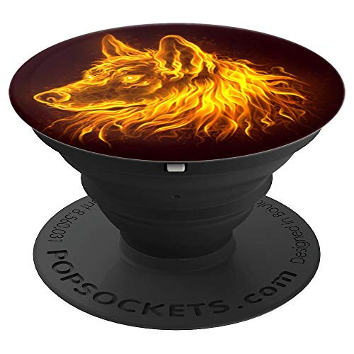 Fire Wolf Head PopSockets Grip and Stand for Phones and Tablets