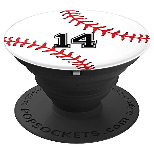 Baseball Ball Styled Gift for Player Number 14 PopSockets Grip and Stand for Phones and Tablets