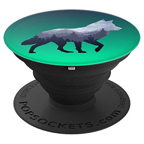 Lone Wolf Survives The Mountain Silhouette Art - Aurora PopSockets Grip and Stand for Phones and Tablets
