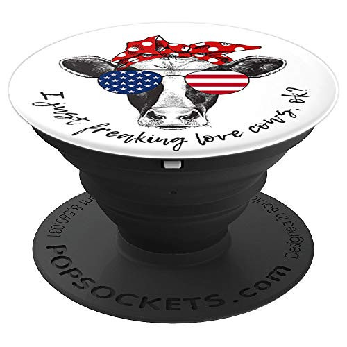 I Just Freaking Love Cows OK Funny Cow Head Stars & Stripes PopSockets Grip and Stand for Phones and Tablets