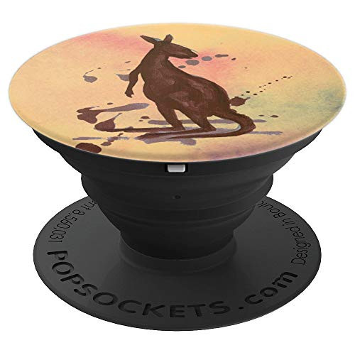 Coffee Colored Kangaroo Silhouette With Rich Tan Background PopSockets Grip and Stand for Phones and Tablets