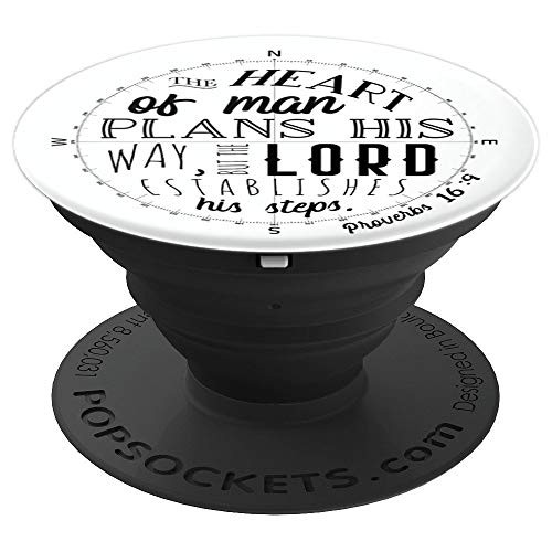 Proverbs 16:9 Christian Design - The Heart of Man Plans His PopSockets Grip and Stand for Phones and Tablets