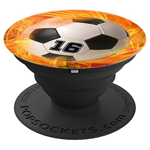Soccer Number "16" Lucky Number Fire Flame - Soccer PopSockets Grip and Stand for Phones and Tablets