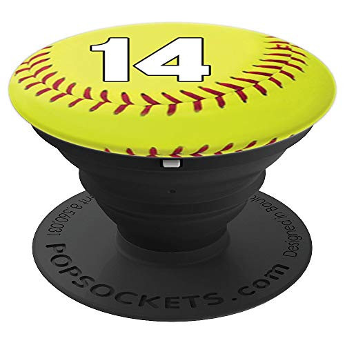 Softball Jersey Number 14 Cute Team Love Heart Sports Gift PopSockets Grip and Stand for Phones and Tablets