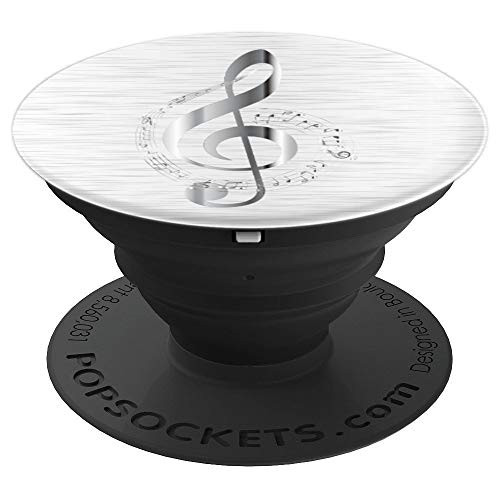 Musician Gift, Treble Clef silver, Music Graphic Art PopSockets Grip and Stand for Phones and Tablets
