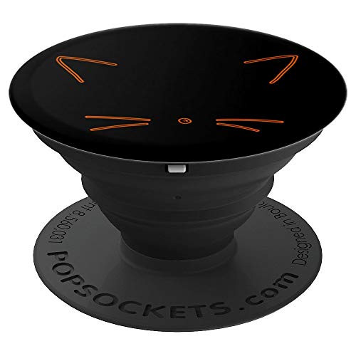 Orange, Cat Ears Whisker Nose, Black Kitty Cat, Cute Kitten PopSockets Grip and Stand for Phones and Tablets