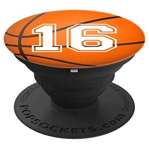 Basketball Ball Styled Gift for Player Number 16 PopSockets Grip and Stand for Phones and Tablets