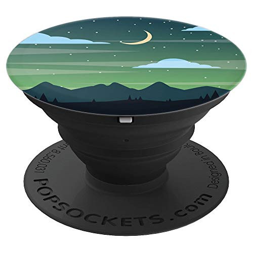 Moon Night Pop Mount Socket Mountain Art Work Tree Teal PopSockets Grip and Stand for Phones and Tablets