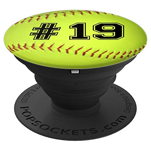 Softball Gift Player Jersey Number 19 PopSockets Grip and Stand for Phones and Tablets