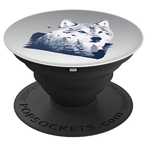 Lone Wolf Survives The Snowy Forest Silhouette Art PopSockets Grip and Stand for Phones and Tablets