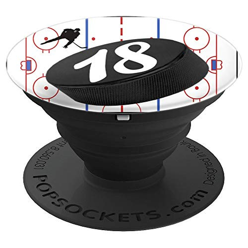 18 Hockey Jersey Number Hockey Puck #18 Phone Kickstand PopSockets Grip and Stand for Phones and Tablets