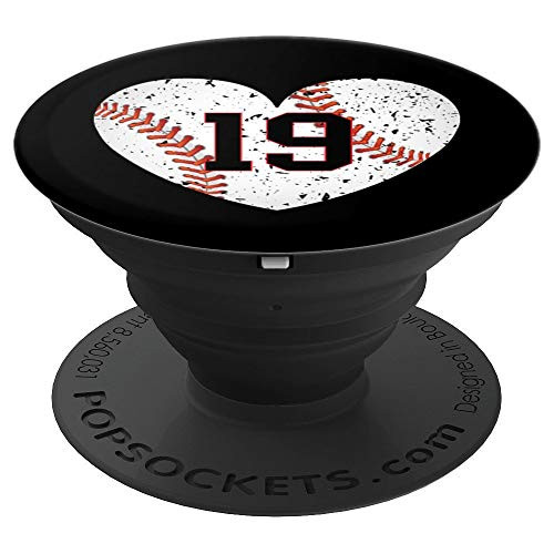 19 Softball Team Number, Baseball Player Number 19 PopSockets Grip and Stand for Phones and Tablets