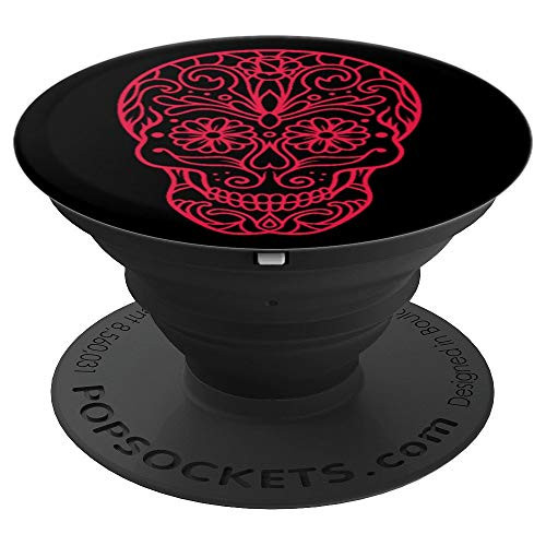 Cellphone Button Pop Out Holder Red Sugar Skull Design Black PopSockets Grip and Stand for Phones and Tablets