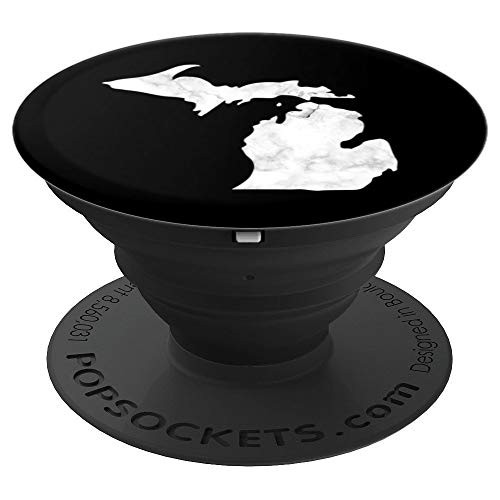 White Marble Michigan MI State Map Art PopSockets Grip and Stand for Phones and Tablets