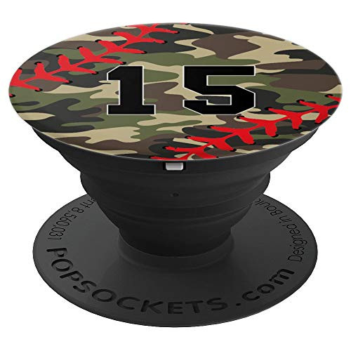 Baseball Softball Number 15 Jersey Uniform Gift Camouflage PopSockets Grip and Stand for Phones and Tablets