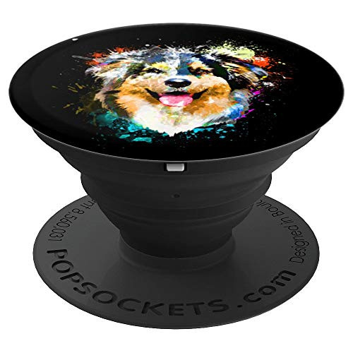 Aussie Splash Art Australian Shepherd Dog Lovers PopSockets Grip and Stand for Phones and Tablets