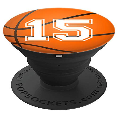 Basketball Ball Styled Gift for Player Number 15 PopSockets Grip and Stand for Phones and Tablets