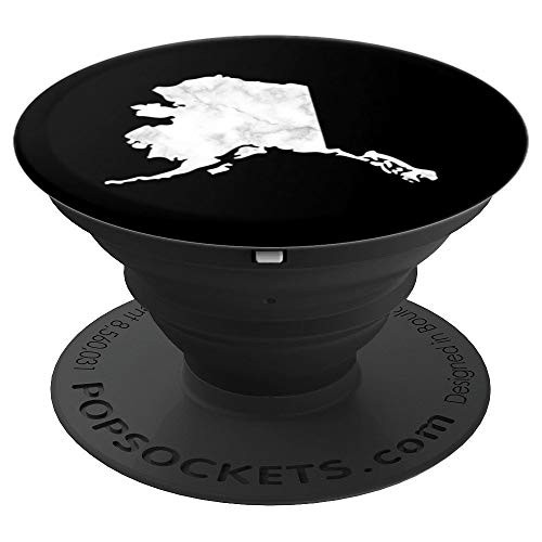 White Marble Alaska AK State Map Art PopSockets Grip and Stand for Phones and Tablets