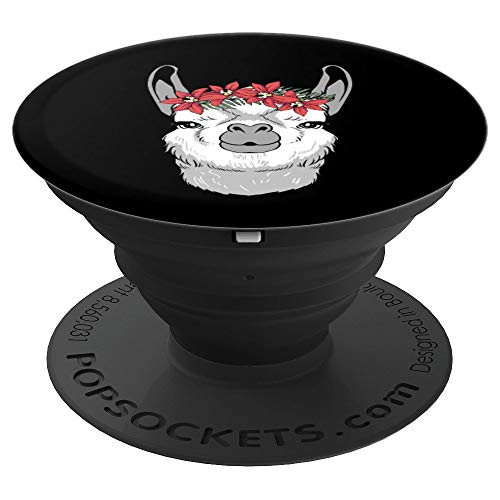 Cute Llama Floral Gift - Alpaca Head Flowers PopSockets Grip and Stand for Phones and Tablets