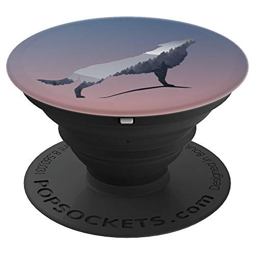 Lone Wolf Howl The Mountain Forest Silhouette Art PopSockets Grip and Stand for Phones and Tablets