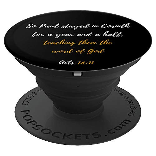 Acts 18:11 Christian Bible Verse Black, White and Gold PopSockets Grip and Stand for Phones and Tablets