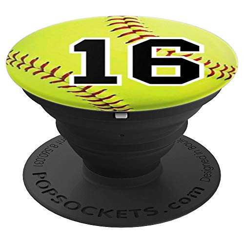 Girls Softball #16 Yellow Ball Jersey Number Sixteen Gift PopSockets Grip and Stand for Phones and Tablets Girls Softball #16 Yellow Ball Jersey Number Sixteen Gift PopSockets Grip and Stand for Phones and Tablets