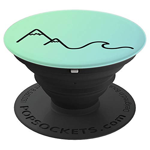 Mountain wave Simple Outline on Teal & Turquoise Ombre PopSockets Grip and Stand for Phones and Tablets