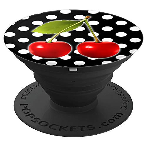 Cute Red Cherry Pattern 19 Black PopSockets Grip and Stand for Phones and Tablets