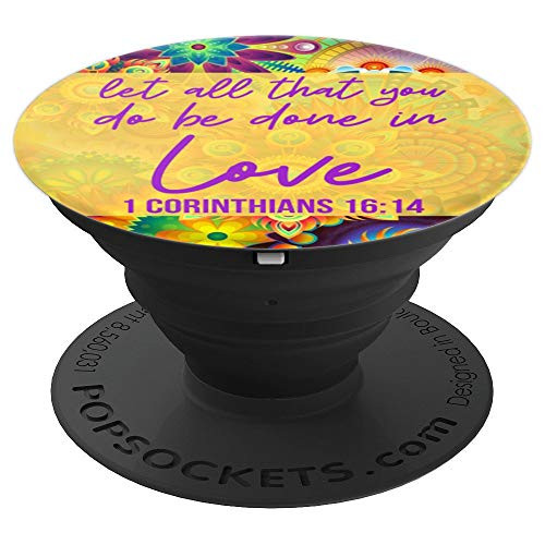 Yellow Purple Christian Gift Bible Verse 1 Corinthians 16:14 PopSockets Grip and Stand for Phones and Tablets