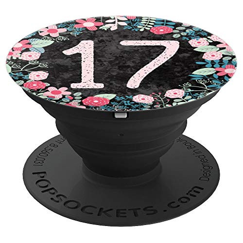 Pink Floral Number 17 Year Old Girl, Cute 17th Birhday Gift PopSockets Grip and Stand for Phones and Tablets