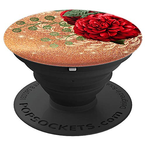 Red Roses & Gold Colored Background PopSockets Grip and Stand for Phones and Tablets