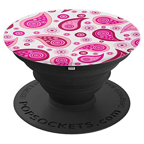 Pink Peacock feathers background art Paisley pattern PopSockets Grip and Stand for Phones and Tablets