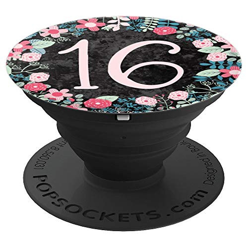 Pink Floral Number 16 Year Old Girl, Cute 16th Birhday Gift PopSockets Grip and Stand for Phones and Tablets