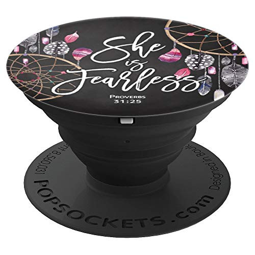 She Is Fearless Proverbs 31:25 Boho Feather Dream Catcher PopSockets Grip and Stand for Phones and Tablets