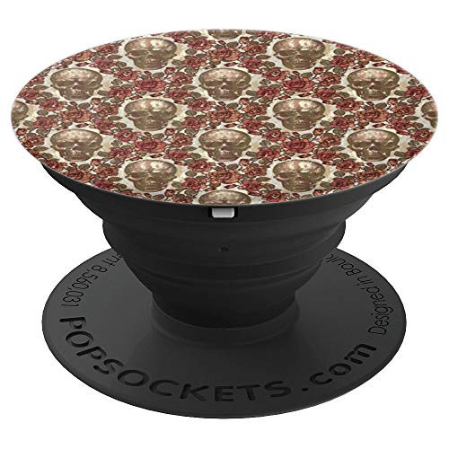 Vintage Skull Heads Red Floral Rose Pattern PopSockets Grip and Stand for Phones and Tablets