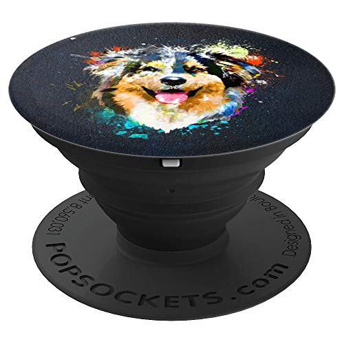 Funny Aussie Splash Art Australian Shepherd Dog Owner Gift PopSockets Grip and Stand for Phones and Tablets