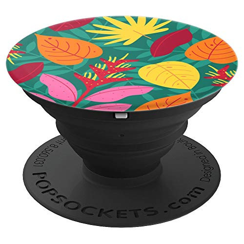 Tropical Leaves & Flowers Colored Pattern Palm Tropical Leaf PopSockets Grip and Stand for Phones and Tablets