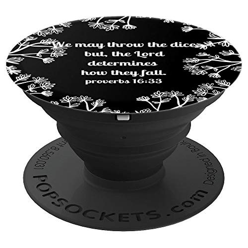 Proverbs 16:33 Inspirational Bible Verse Black White Leaf PopSockets Grip and Stand for Phones and Tablets