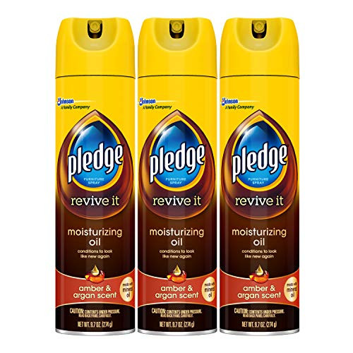 Pledge Moisturizing Oil Spray for Furniture, Conditioner, Restorer and Protector, Works on Glass Leather, Granite, Wood, Stainless Steel, Amber & Argan, 9.7 oz - Pack of 3