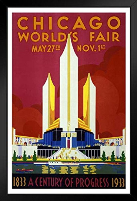 Chicago Worlds Fair 1933 Retro Travel Black Wood Framed Art Poster 14x20 Chicago Worlds Fair 1933 Retro Travel Black Wood Framed Art Poster 14x20